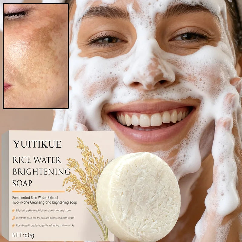 Rice Water Brightening Soap 60G - Moisturizing Deep Cleansing, Safe & Gentle for Sensitive Skin, for Face & All Body