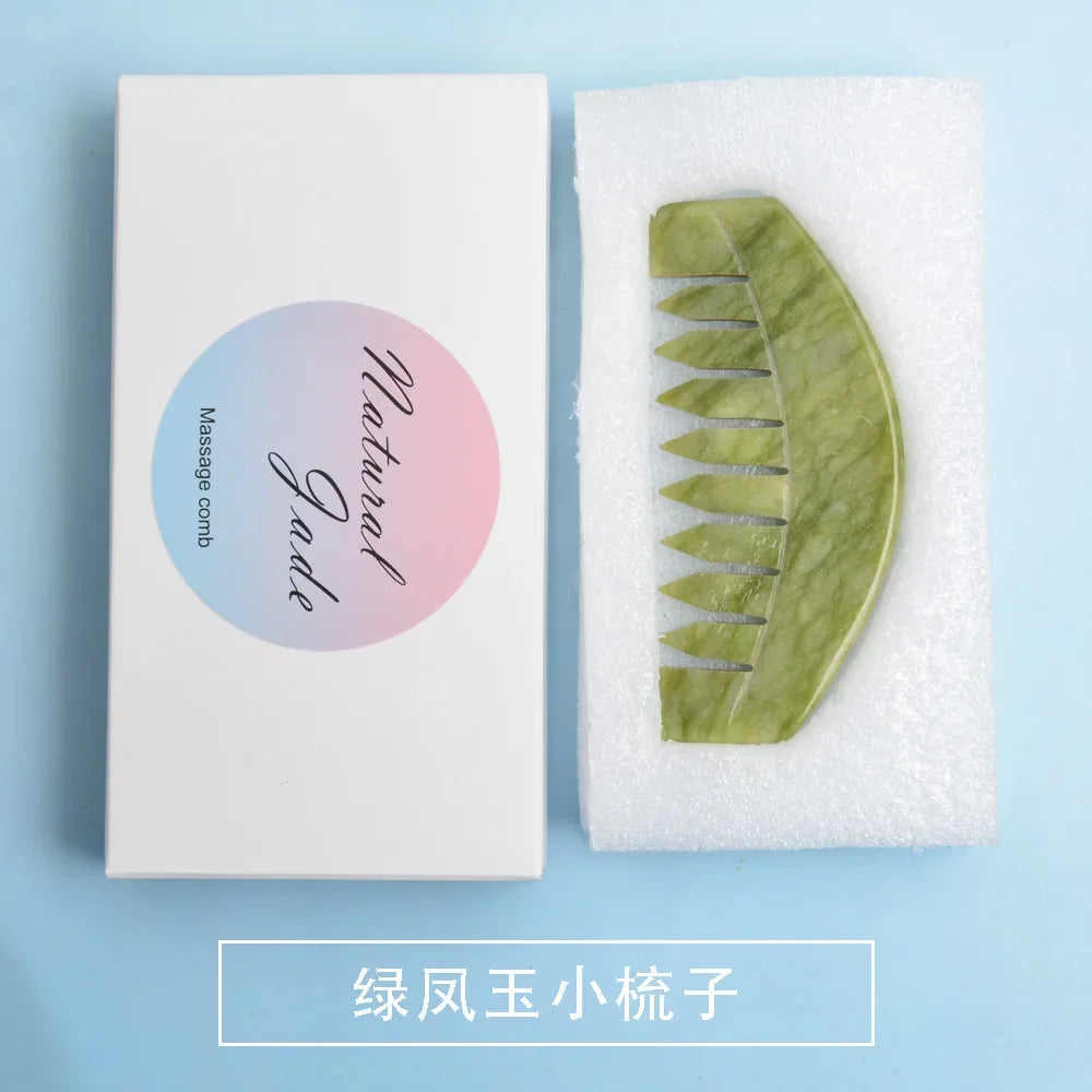 Jade Massage Comb Gua Sha Board Stone Body Massage Brush Scalp Massager Meridian Comb Head Beauty Tool Head Massager Hair Brush