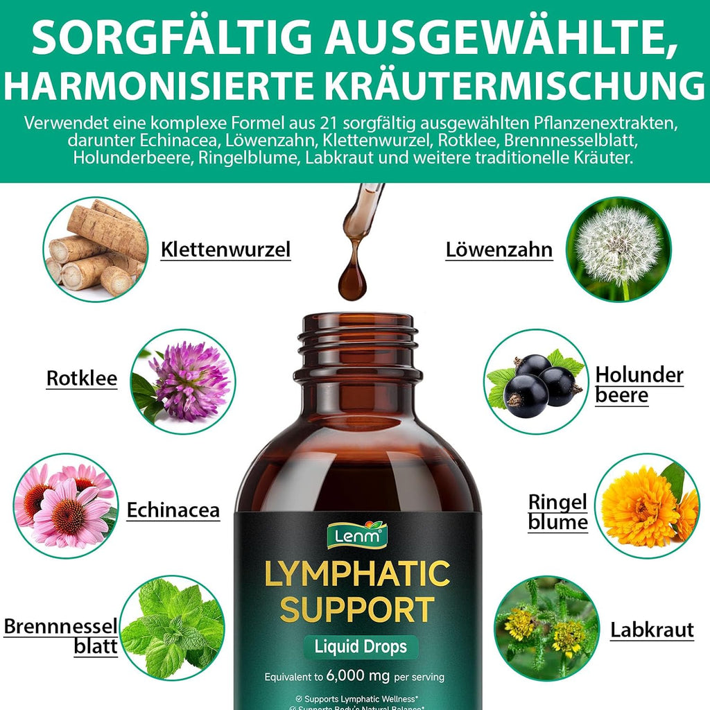 Lymphdrainage Tropfen 21-In-1 – 6000 Mg Liposomale Lymphsystem Unterstützung Mit Echinacea & Löwenzahn – Flüssiges Kräuter-Supplement Zur Unterstützung Von Immunsystem & Natürlicher Reinigung – 60 Ml