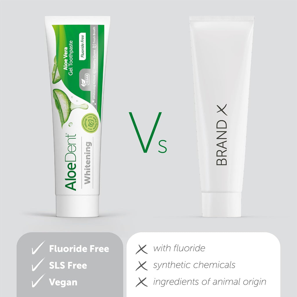 Aloedent Aloe Vera Whitening Zahnpasta Ohne Fluorid - Natürliche Pfefferminze, Sls-Frei, Natürlich Weiße Zähne & Gesundes Zahnfleisch, Vegan, 100Ml