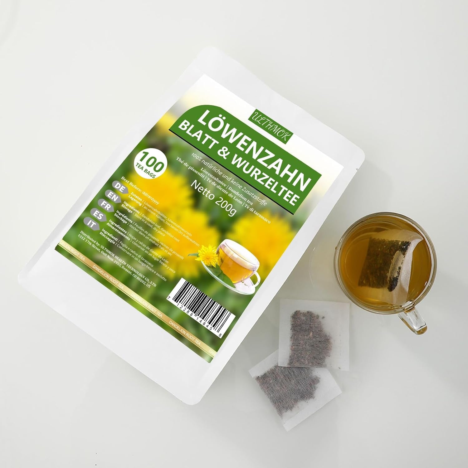 Löwenzahntee Löwenzahnwurzel 100 Teebeutel, Dandelion Root Leaf Tea 100% Natürlich Und Ohne Zusatzstoffe