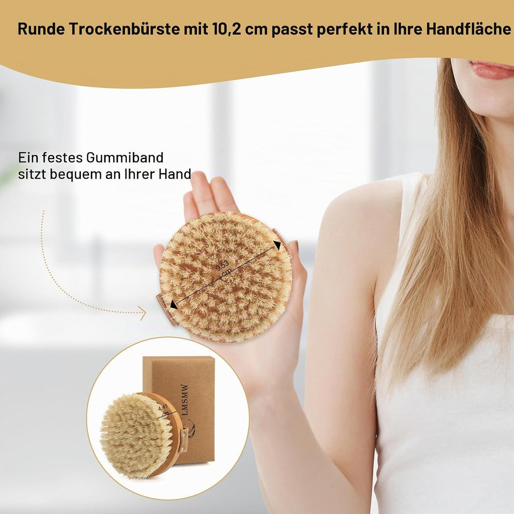 Dry Brushing Körperbürste Für Lymphdrainage - Natürliche Wildschweinborsten Peeling Trockene Haut Bürste Mit Gummiband - Verbessert Die Durchblutung, Reduziert Cellulite, Weiches, Festes Peeling Für