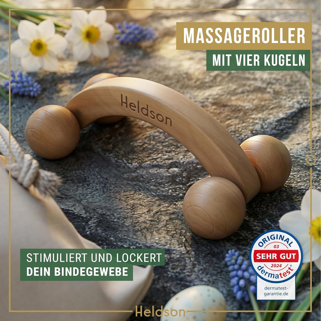 HELDSON Massage Set Holz 6-Teilig – Massageset Für Fuß, Kopf & Rücken | Dermatest "Sehr Gut", FSC 100% Holz, Fußmassage Roller, Kopfmassage & Triggerpunkt, Wellness Geschenk Für Pärchen