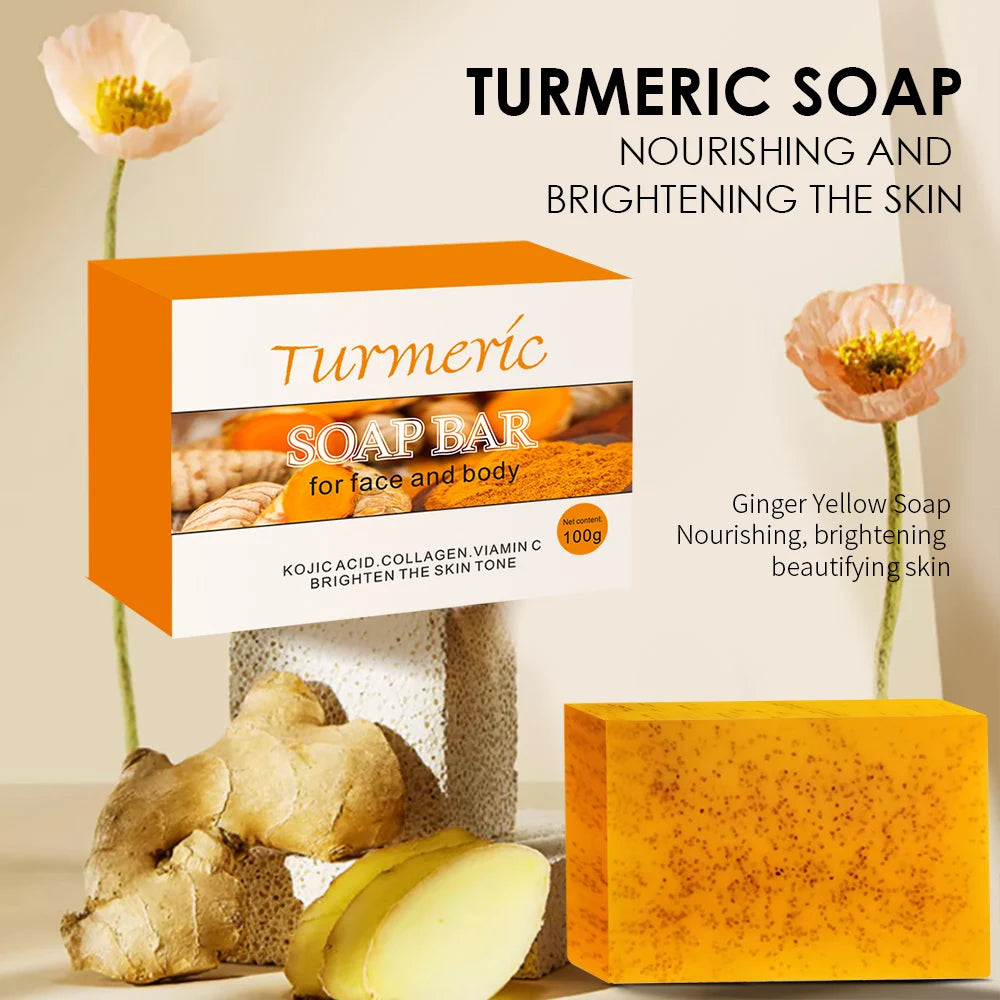5Pcs Turmeric Soap Lemon Acids Handmade Soap Kojic Acid Soap Natural Skincare Bar for Moisturizing and Exfoliating Body and Face