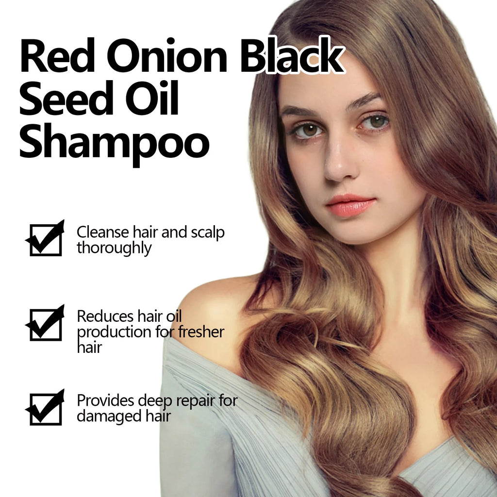 EELHOE Red Onion Shampoo Black Seed Oil for Hair anti Dandruff Hair Shampoo Scalp Cleansing Refreshing Hair Oil Control Shampoo