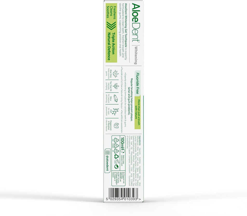 Aloedent Aloe Vera Whitening Zahnpasta Ohne Fluorid - Natürliche Pfefferminze, Sls-Frei, Natürlich Weiße Zähne & Gesundes Zahnfleisch, Vegan, 100Ml