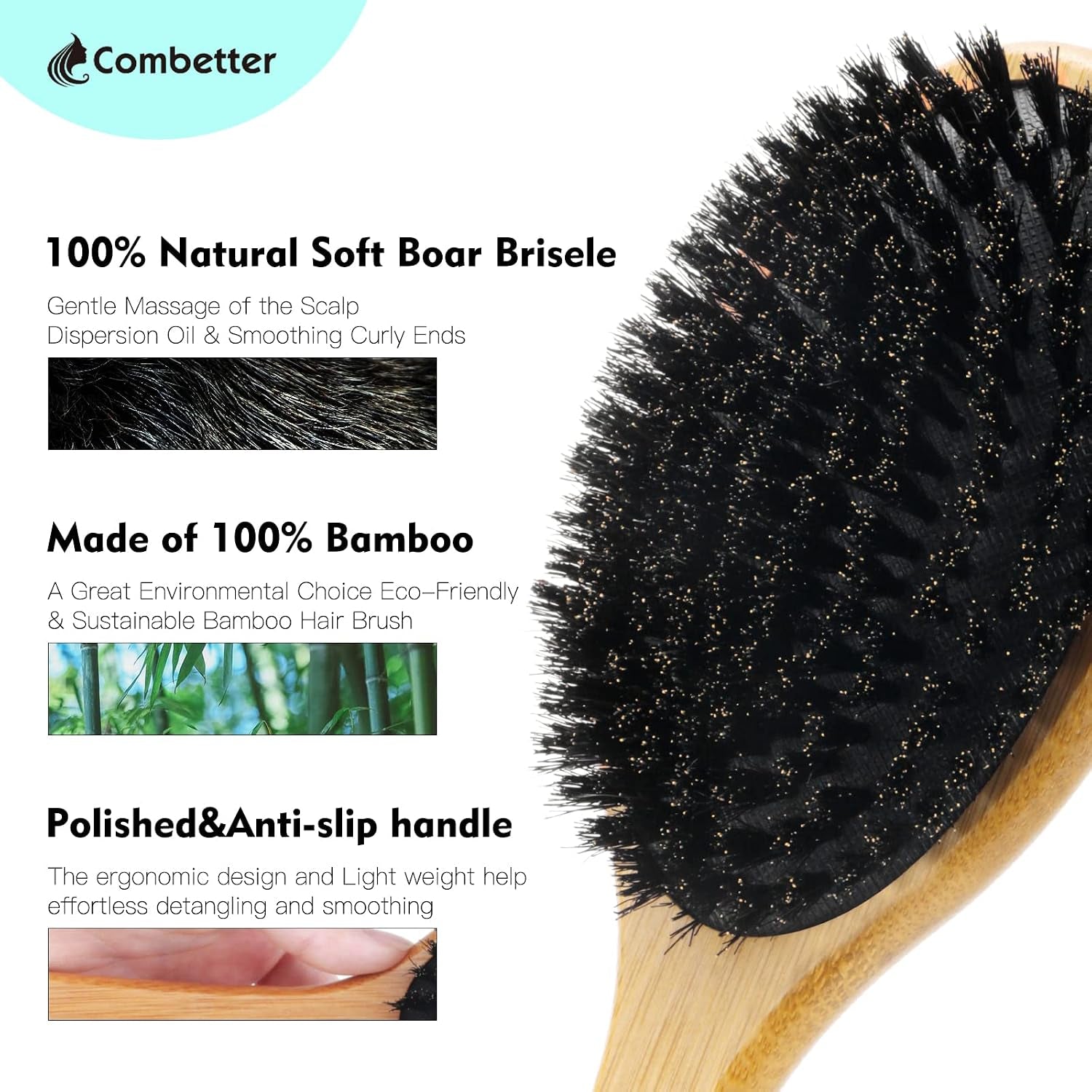 Wildschweinborsten Haarbürste, Haarbürste Für Frauen, Boar Bristle Hair Brush for Women All Hair Type Natural Bamboo