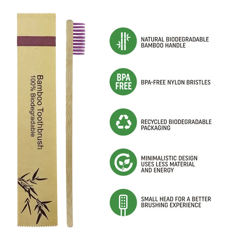 15/30 Reusable Portable Bamboo Toothbrushes in Eco-Friendly Paper Bags Biodegradable for Travel and Home Use