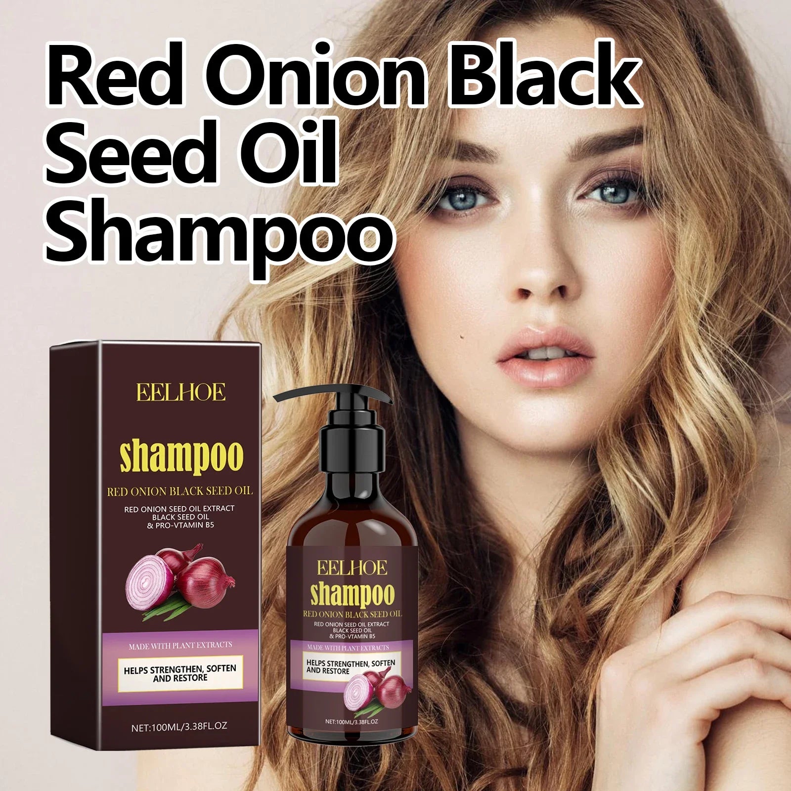 EELHOE Red Onion Shampoo Black Seed Oil for Hair anti Dandruff Hair Shampoo Scalp Cleansing Refreshing Hair Oil Control Shampoo