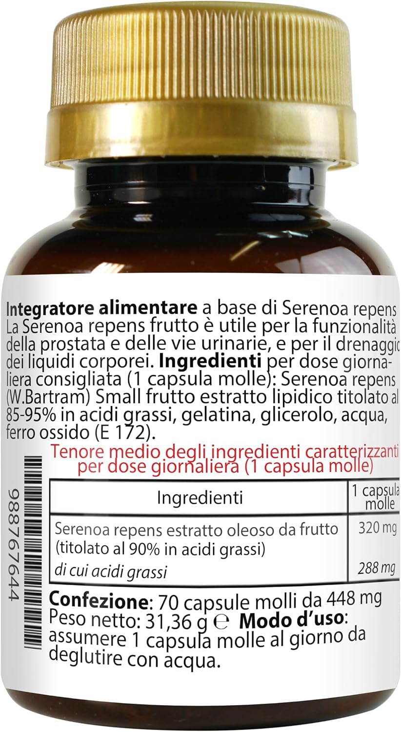 SERENOA REPENS 70 Weichkapseln | Mit 320 Mg Auf 90% Standardisiertem Öl | Weichkapseln Für Prostata Und Harnwege | 1 Weichkapsel Täglich