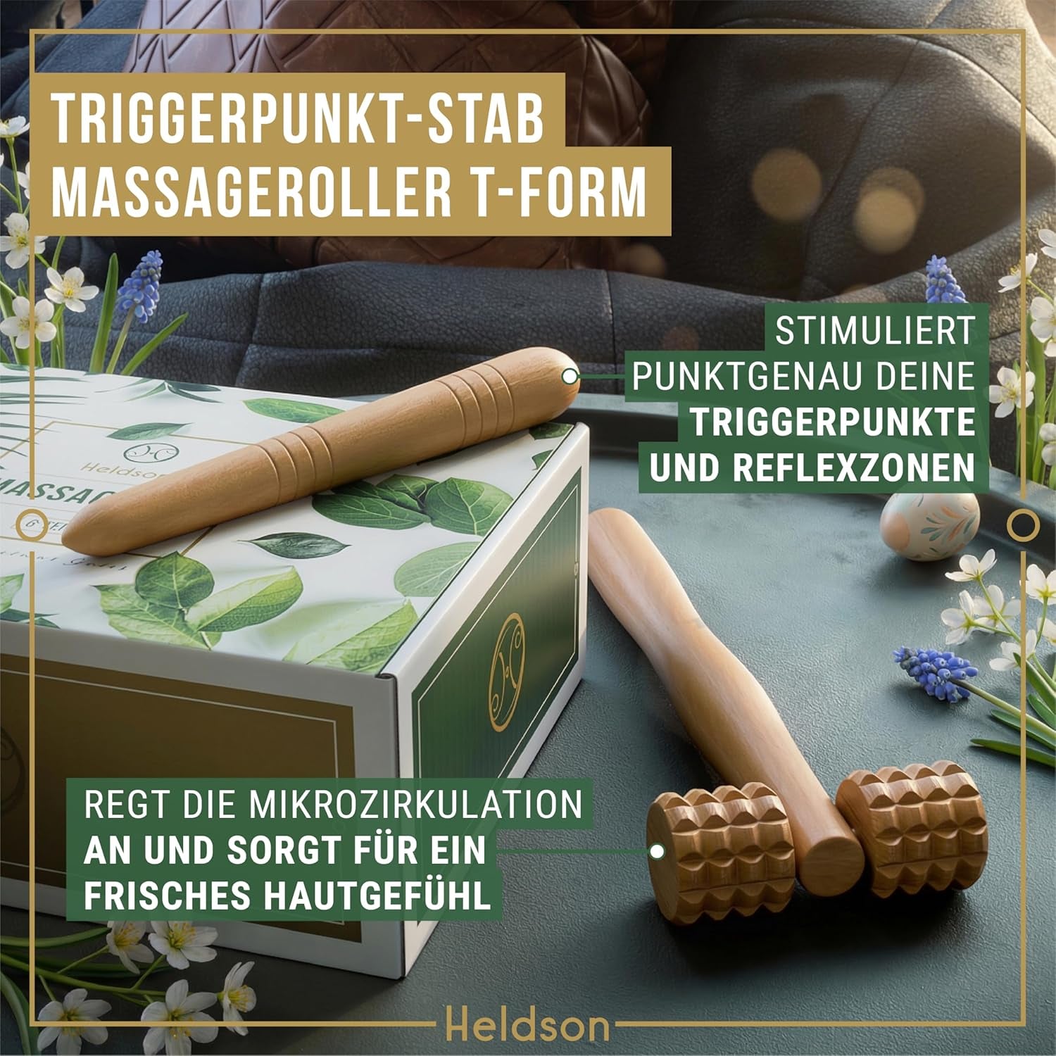 HELDSON Massage Set Holz 6-Teilig – Massageset Für Fuß, Kopf & Rücken | Dermatest "Sehr Gut", FSC 100% Holz, Fußmassage Roller, Kopfmassage & Triggerpunkt, Wellness Geschenk Für Pärchen