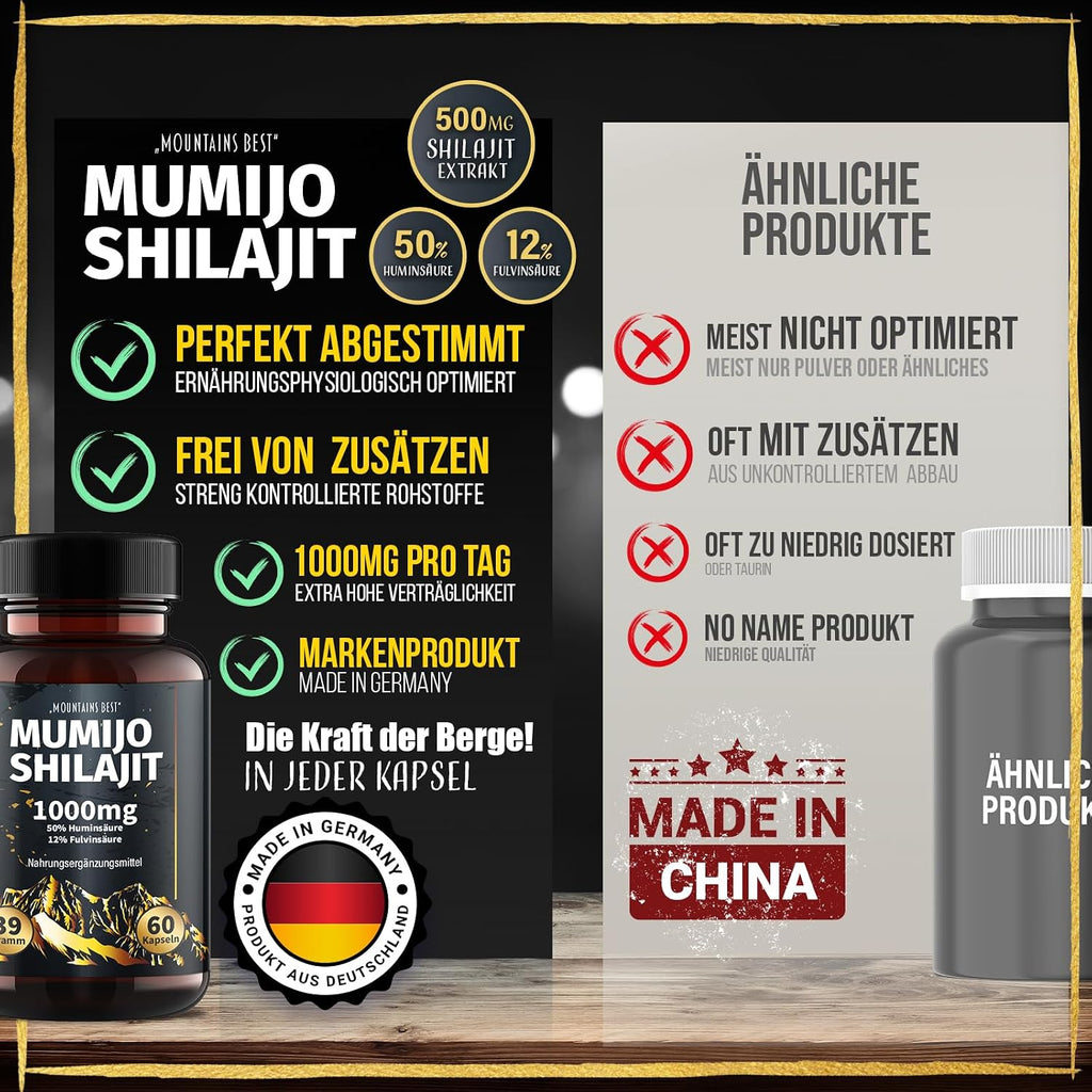 NEU: ® Mumijo Shilajit 1000 Mg, 50% Huminsäure, 12% Fulvinsäure - Original Kapseln Extra Hochdosiert Das Schwarze Gold Himalayas, Reich an Mineralien