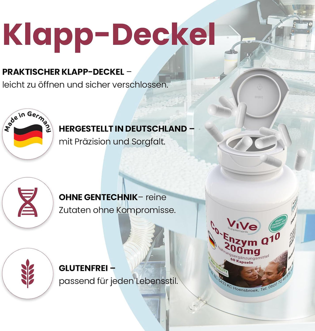 Co-Enzym Q10 200Mg - 60 Kapseln Ubichinon Für 60 Tage - 100% Vegan - Hochdosiert | Qualität Aus Deutschland Von Vive Supplements