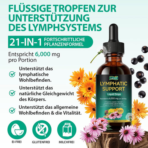 Lymphdrainage Tropfen 21-In-1 – 6000 Mg Liposomale Lymphsystem Unterstützung Mit Echinacea & Löwenzahn – Flüssiges Kräuter-Supplement Zur Unterstützung Von Immunsystem & Natürlicher Reinigung – 60 Ml