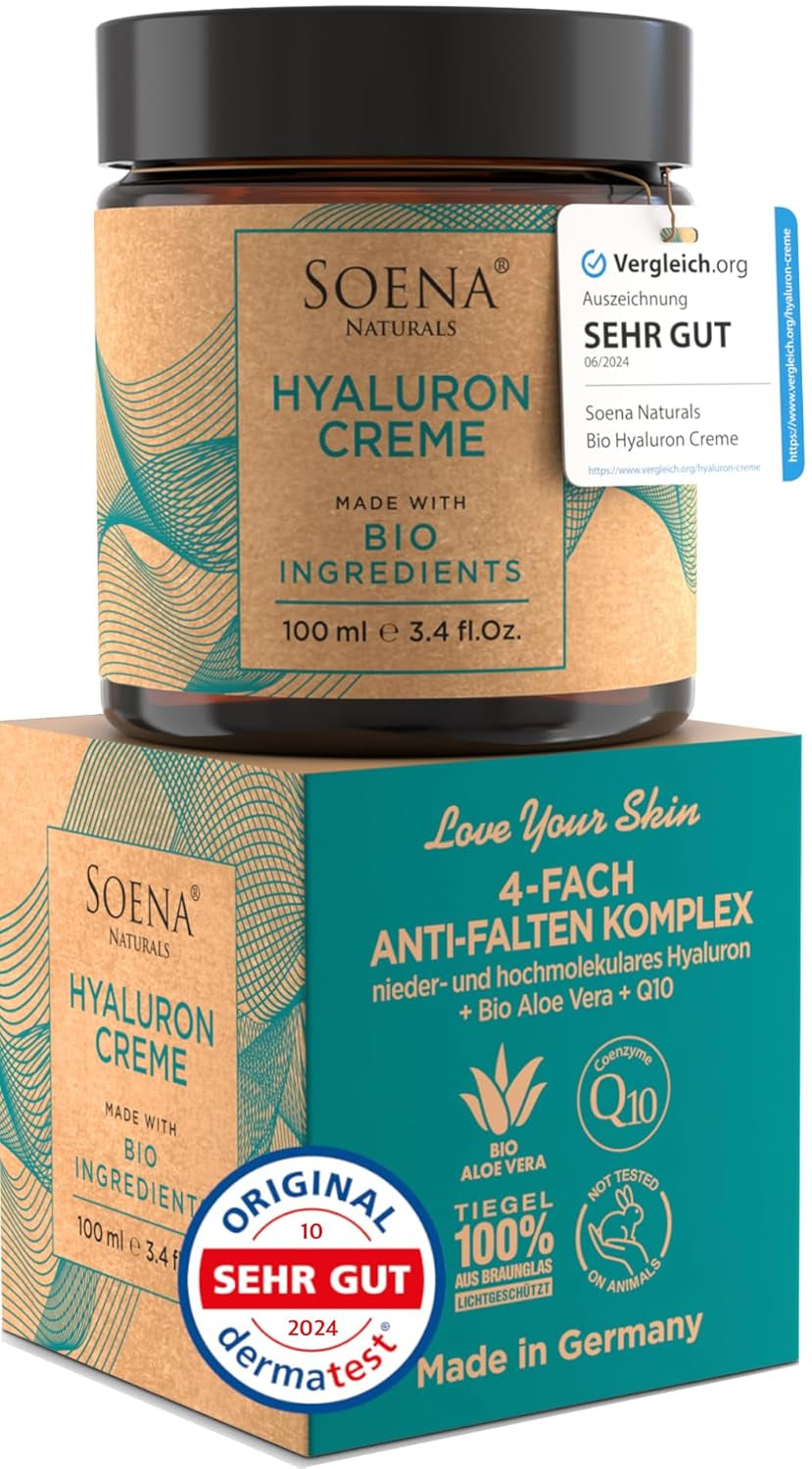 BIO Hyaluron Cream with Coenzyme Q10 | High-Dose Hyaluronic Acid | 4-in-1 Anti-Wrinkle Treatment - 100ml | Day & Night Moisturizer | Hydrating Hyaluronic Acid Cream