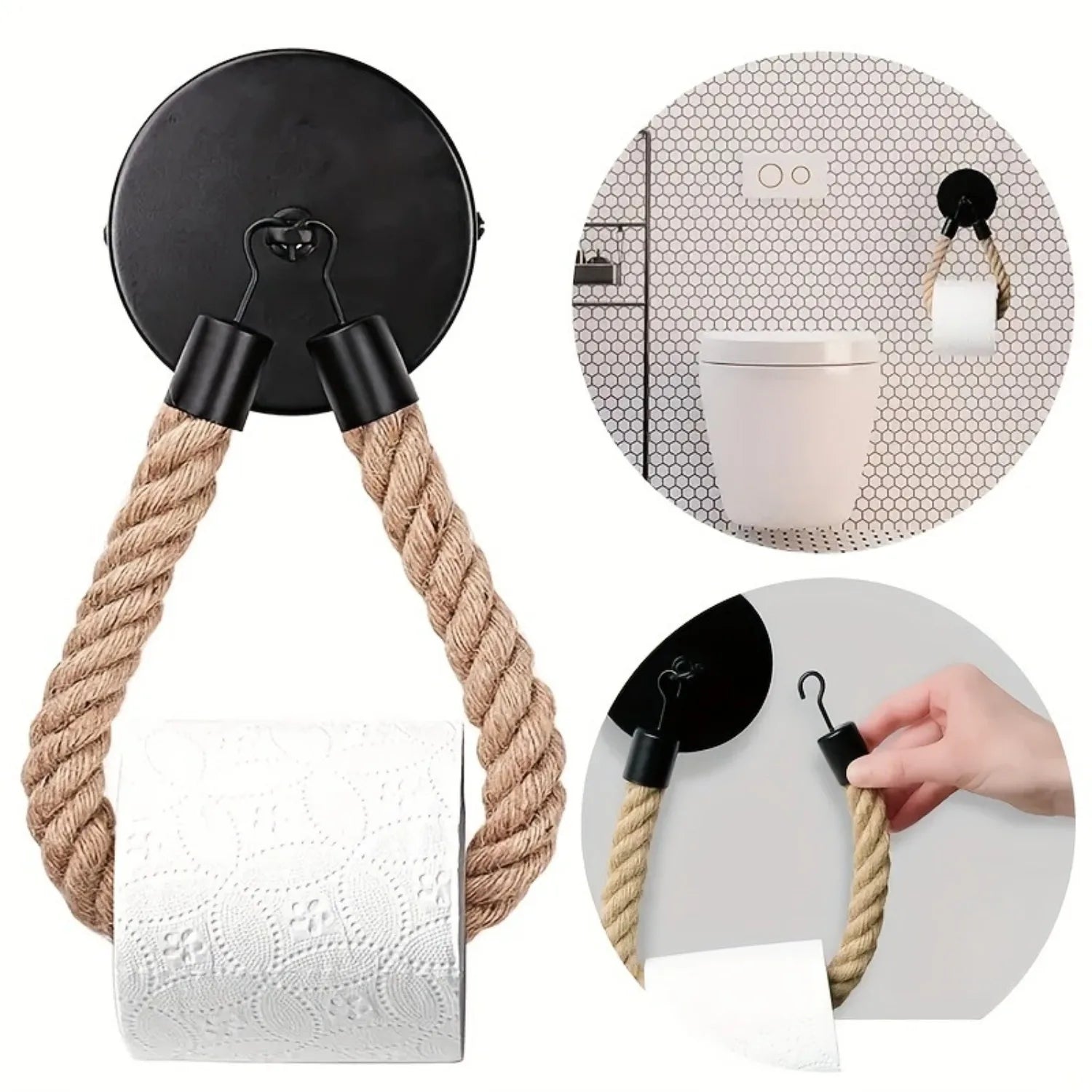 Retro Hemp Ropetoilet Roll Paper Holders Punchless Wall Mounted Rack Washroom Decor Tissue Holder Bathroom Storage Accessories