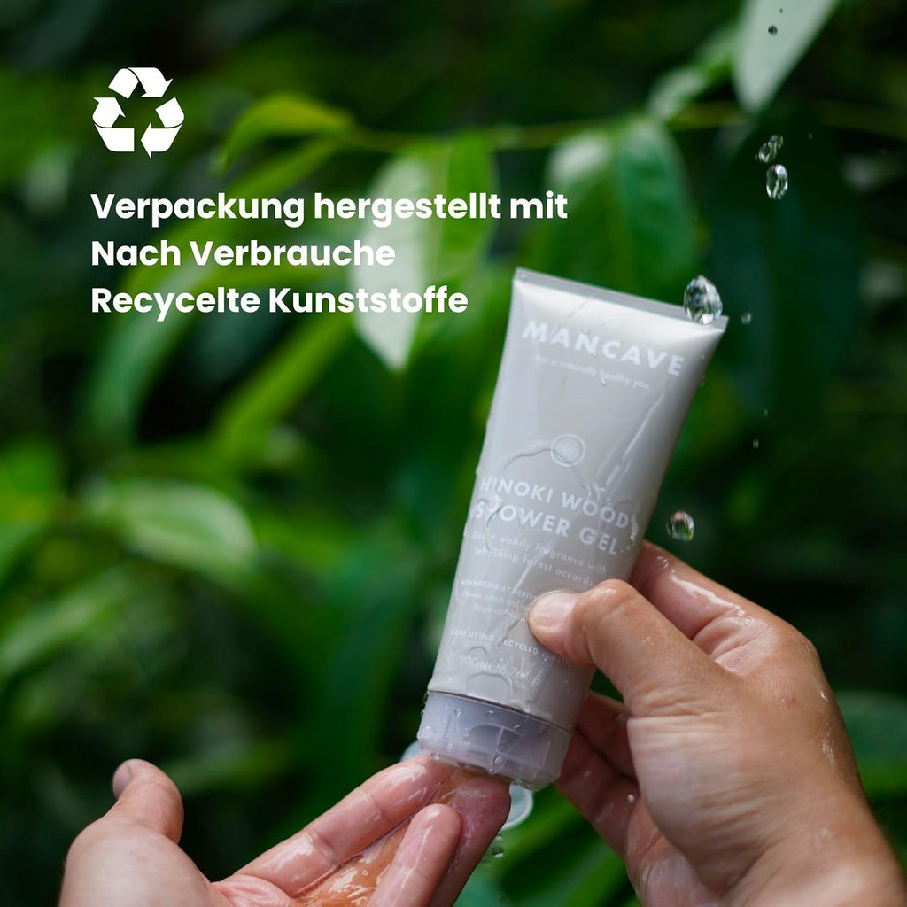 Mancave Hinoki Wood Duschgel Herren 200Ml - Japanisches Zypressenholz Männer Duschgel - Warmer Holzduft - Sulfatfrei, Parabenfrei, Vegan - Premium Shower Gel Körperpflege