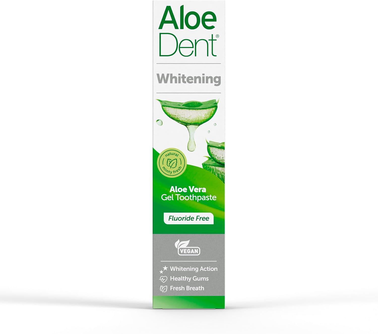 Aloedent Aloe Vera Whitening Zahnpasta Ohne Fluorid - Natürliche Pfefferminze, Sls-Frei, Natürlich Weiße Zähne & Gesundes Zahnfleisch, Vegan, 100Ml