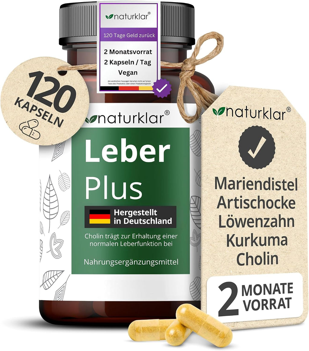 Leber plus Hochdosiert - 80% Silymarin, Mariendistel Kapseln Mit Artischocke, Löwenzahn, Curcuma & Cholin - 120 Kapseln - Vegan - Milk Thistle - Made in Germany