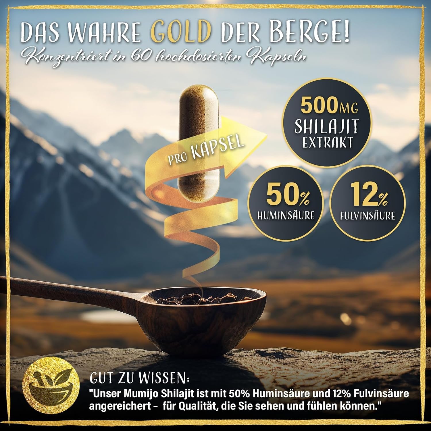 NEU: ® Mumijo Shilajit 1000 Mg, 50% Huminsäure, 12% Fulvinsäure - Original Kapseln Extra Hochdosiert Das Schwarze Gold Himalayas, Reich an Mineralien